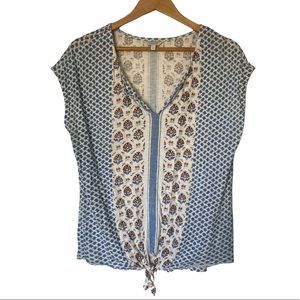lucky brand | printed tie-hem top